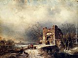 Charles Henri Joseph Leickert Canvas Paintings - Villagers On A Frozen Path